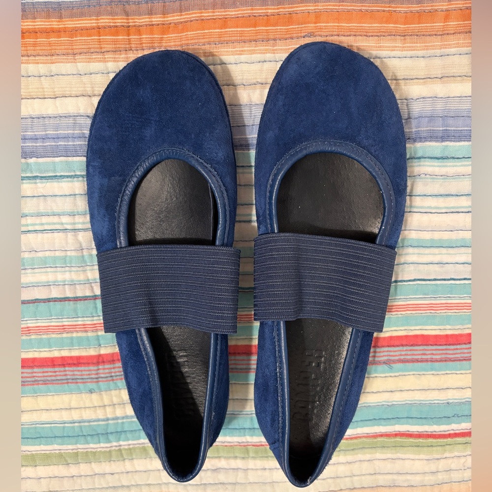 Camper Blue Suede Ballet Flats with Elastic Strap